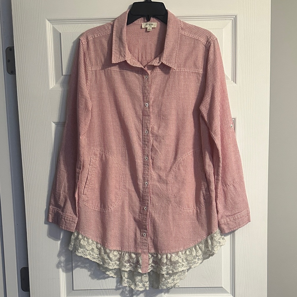 Umgee Pink and White Striped Shirt